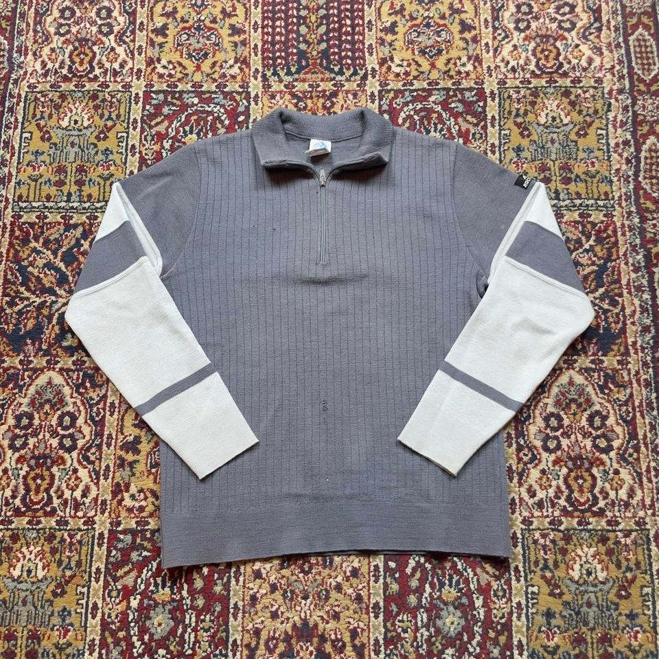 Vtg 70s 80s Rockee Usa Virgin Wool Stripedtextured Ribbed Zip Sweater S Usa Gray